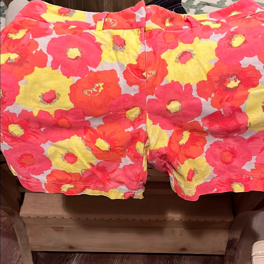 LOFT High Waist Red and Yellow Floral Shorts